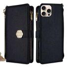 For iPhone 14 Pro Max Crossbody Handle Cross Texture Leather Phone Case(Black) - 1