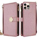 For iPhone 15 Pro Crossbody Handle Cross Texture Leather Phone Case(Rose Gold) - 1