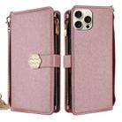 For iPhone 15 Pro Max Crossbody Handle Cross Texture Leather Phone Case(Rose Gold) - 1