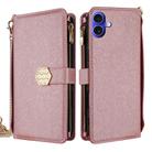 For iPhone 16 Crossbody Handle Cross Texture Leather Phone Case(Rose Gold) - 1