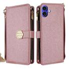 For iPhone 16 Plus Crossbody Handle Cross Texture Leather Phone Case(Rose Gold) - 1