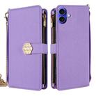For iPhone 16 Plus Crossbody Handle Cross Texture Leather Phone Case(Purple) - 1