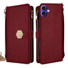 For iPhone 16 Plus Crossbody Handle Cross Texture Leather Phone Case(Red) - 1
