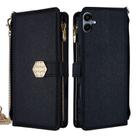 For Samsung Galaxy A06 Crossbody Handle Cross Texture Leather Phone Case(Black) - 1