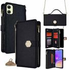 For Samsung Galaxy A05 4G Crossbody Handle Cross Texture Leather Phone Case(Black) - 1