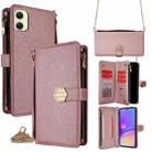 For Samsung Galaxy A05 4G Crossbody Handle Cross Texture Leather Phone Case(Rose Gold) - 1