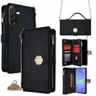For Samsung Galaxy A36 5G Crossbody Handle Cross Texture Leather Phone Case(Black) - 1