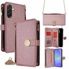 For Samsung Galaxy A36 5G Crossbody Handle Cross Texture Leather Phone Case(Rose Gold) - 1