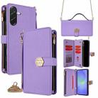 For Samsung Galaxy A36 5G Crossbody Handle Cross Texture Leather Phone Case(Purple) - 1