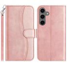 For Samsung Galaxy S25 5G Dual-Folded S-shape Leather Phone Case(Rose Gold) - 1