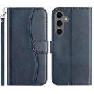 For Samsung Galaxy S25+ 5G Dual-Folded S-shape Leather Phone Case(Navy Blue) - 1