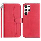 For Samsung Galaxy S25 Ultra 5G Dual-Folded S-shape Leather Phone Case(Rose Red) - 1