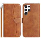 For Samsung Galaxy S25 Ultra 5G Dual-Folded S-shape Leather Phone Case(Brown) - 1