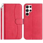 For Samsung Galaxy S23 Ultra 5G Dual-Folded S-shape Leather Phone Case(Rose Red) - 1