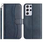For Samsung Galaxy S21 Ultra 5G Dual-Folded S-shape Leather Phone Case(Navy Blue) - 1