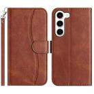 For Samsung Galaxy S23+ 5G Dual-Folded S-shape Leather Phone Case(Coffee) - 1