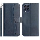 For Samsung Galaxy M33 Dual-Folded S-shape Leather Phone Case(Navy Blue) - 1