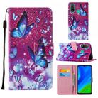 For Huawei P smart 2020 Cross Texture Painting Pattern Horizontal Flip Leather Case with Holder & Card Slots & Wallet & Lanyard(Purple Butterfly) - 1