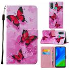 For Huawei P smart 2020 Cross Texture Painting Pattern Horizontal Flip Leather Case with Holder & Card Slots & Wallet & Lanyard(Pink Butterfly) - 1