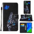 For Huawei P smart 2020 Cross Texture Painting Pattern Horizontal Flip Leather Case with Holder & Card Slots & Wallet & Lanyard(Blue Butterfly Cat Eye) - 1