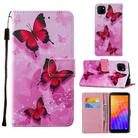 For Huawei Y5p / Honor 9S Cross Texture Painting Pattern Horizontal Flip Leather Case with Holder & Card Slots & Wallet & Lanyard(Pink Butterfly) - 1