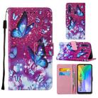 For Huawei Y6p Cross Texture Painting Pattern Horizontal Flip Leather Case with Holder & Card Slots & Wallet & Lanyard(Purple Butterfly) - 1