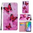 For Huawei Y6p Cross Texture Painting Pattern Horizontal Flip Leather Case with Holder & Card Slots & Wallet & Lanyard(Pink Butterfly) - 1