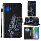For Huawei Y6p Cross Texture Painting Pattern Horizontal Flip Leather Case with Holder & Card Slots & Wallet & Lanyard(Blue Butterfly Cat Eye) - 1