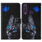 For Huawei Y6p Cross Texture Painting Pattern Horizontal Flip Leather Case with Holder & Card Slots & Wallet & Lanyard(Blue Butterfly Cat Eye) - 3