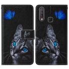 For Vivo Y17 / Y15 / Y12/ U10 / Y11 / Y3 Cross Texture Painting Pattern Horizontal Flip Leather Case with Holder & Card Slots & Wallet & Lanyard(Blue Butterfly Cat Eye) - 3