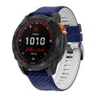 For Garmin Fenix 7X 26mm Kalebol Two Color Carbon Fiber Print Silicone Watch Band(Royal Blue White) - 1