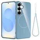 For Samsung Galaxy S24 FE 5G Glossy TPU Shockproof MagSafe Phone Case with Lanyard(Blue) - 1