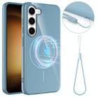 For Samsung Galaxy S23 5G Glossy TPU Shockproof MagSafe Phone Case with Lanyard(Blue) - 1