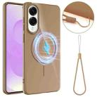 For Samsung Galaxy S25 Edge 5G Glossy TPU Shockproof MagSafe Phone Case with Lanyard(Gold) - 1