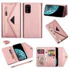 For Samsung Galaxy Note20 Skin Feel Zipper Horizontal Flip Leather Case with Holder & Card Slots & Photo Frame & Lanyard & Long Rope(Rose Gold) - 1