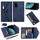 For Samsung Galaxy S20 Skin Feel Zipper Horizontal Flip Leather Case with Holder & Card Slots & Photo Frame & Lanyard & Long Rope(Blue) - 1