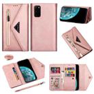 For Samsung Galaxy S20 Skin Feel Zipper Horizontal Flip Leather Case with Holder & Card Slots & Photo Frame & Lanyard & Long Rope(Rose Gold) - 1