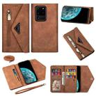 For Samsung Galaxy S20 Ultra Skin Feel Zipper Horizontal Flip Leather Case with Holder & Card Slots & Photo Frame & Lanyard & Long Rope(Brown) - 1