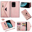 For Samsung Galaxy S20 Ultra Skin Feel Zipper Horizontal Flip Leather Case with Holder & Card Slots & Photo Frame & Lanyard & Long Rope(Rose Gold) - 1