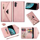 For Samsung Galaxy Note10 Skin Feel Zipper Horizontal Flip Leather Case with Holder & Card Slots & Photo Frame & Lanyard & Long Rope(Rose Gold) - 1