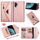 For Samsung Galaxy Note10+ Skin Feel Zipper Horizontal Flip Leather Case with Holder & Card Slots & Photo Frame & Lanyard & Long Rope(Rose Gold) - 1