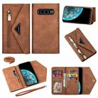 For Samsung Galaxy S10 Skin Feel Zipper Horizontal Flip Leather Case with Holder & Card Slots & Photo Frame & Lanyard & Long Rope(Brown) - 1