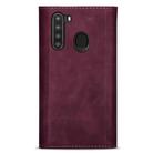 For Samsung Galaxy A21 Skin Feel Zipper Horizontal Flip Leather Case with Holder & Card Slots & Photo Frame & Lanyard & Long Rope(Wine Red) - 2