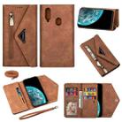 For Samsung Galaxy A20s Skin Feel Zipper Horizontal Flip Leather Case with Holder & Card Slots & Photo Frame & Lanyard & Long Rope(Brown) - 1
