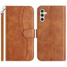 For Samsung Galaxy A55 5G Dual-Folded S-shape Leather Phone Case(Brown) - 1