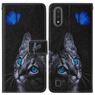 For Samsung Galaxy A01 Cross Texture Painting Pattern Horizontal Flip Leather Case with Holder & Card Slots & Wallet & Lanyard(Blue Butterfly Cat Eyes) - 1
