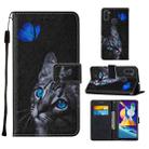 For Samsung Galaxy A11 / M11 Cross Texture Painting Pattern Horizontal Flip Leather Case with Holder & Card Slots & Wallet & Lanyard(Blue Butterfly Cat Eyes) - 1