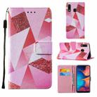 For Samsung Galaxy A20 / A30 Cross Texture Painting Pattern Horizontal Flip Leather Case with Holder & Card Slots & Wallet & Lanyard(Pink Rhombus) - 1