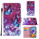 For Samsung Galaxy A21s Cross Texture Painting Pattern Horizontal Flip Leather Case with Holder & Card Slots & Wallet & Lanyard(Purple Butterfly) - 1