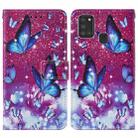 For Samsung Galaxy A21s Cross Texture Painting Pattern Horizontal Flip Leather Case with Holder & Card Slots & Wallet & Lanyard(Purple Butterfly) - 2